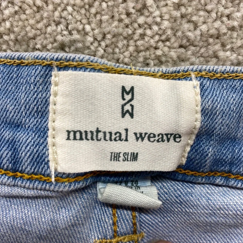 Mutual‎ Weave The Slim Jeans Mens 33x32 Light Wash Blue Stretch Denim